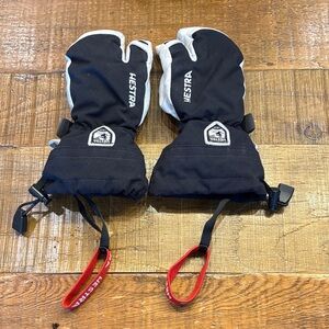 Hestra Black and Gray Kids Insulated Leather Mittens